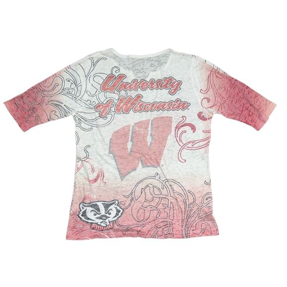 Wisconsin Badgers Women's Burnout Shirt Size Large Red & White NCAA Apparel EUC - Picture 3 of 5